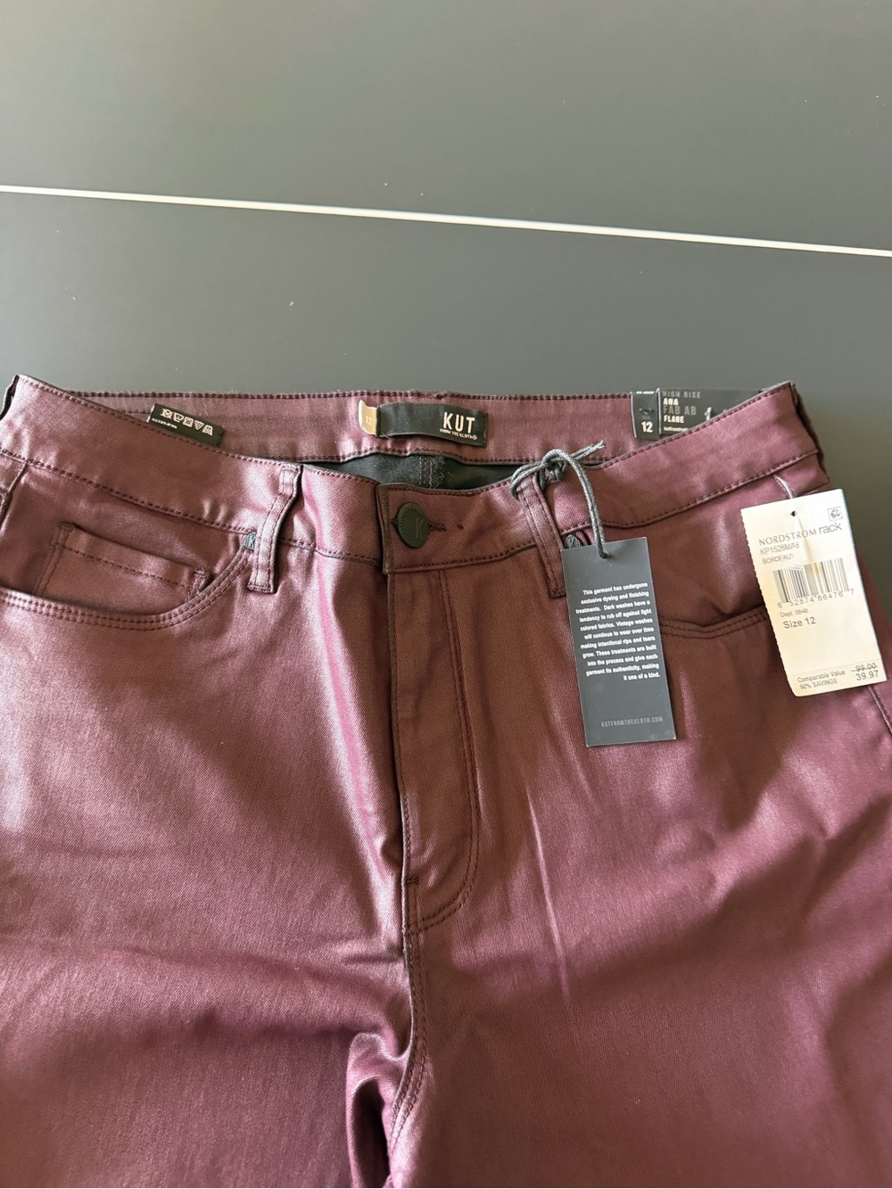 Kut from the Kloth Burgundy Wide Leg Coated denim Jeans